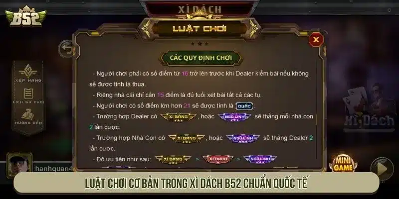 Luật chơi cơ bản trong Xì Dách B52 chuẩn quốc tế